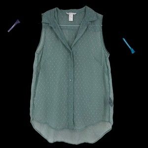 H&M Sheer Seafoam Green Sleeveless Tunic/Tank Top, Swiss Textured squares sz 6